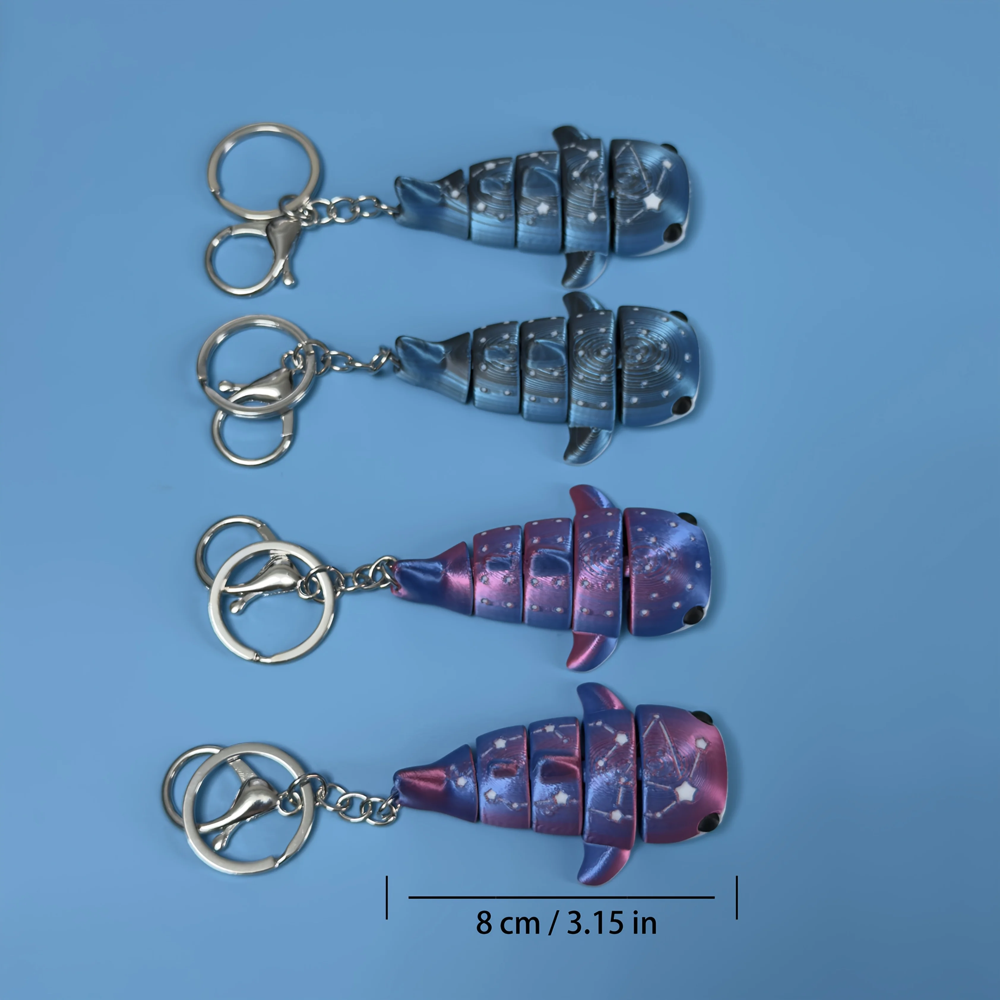 Movable Galaxy Whale Shark Keychains Fashion 3D Printed Gradient Marine Animal Models Keyring