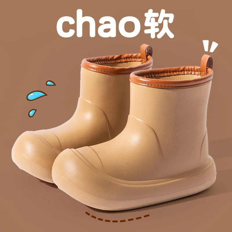 Children Tube Rain Boots 2024 New Fashion Spring Autumn Soft Boys Platform Boots Waterproof Shoes Outdoor Girls Rubber Shoes