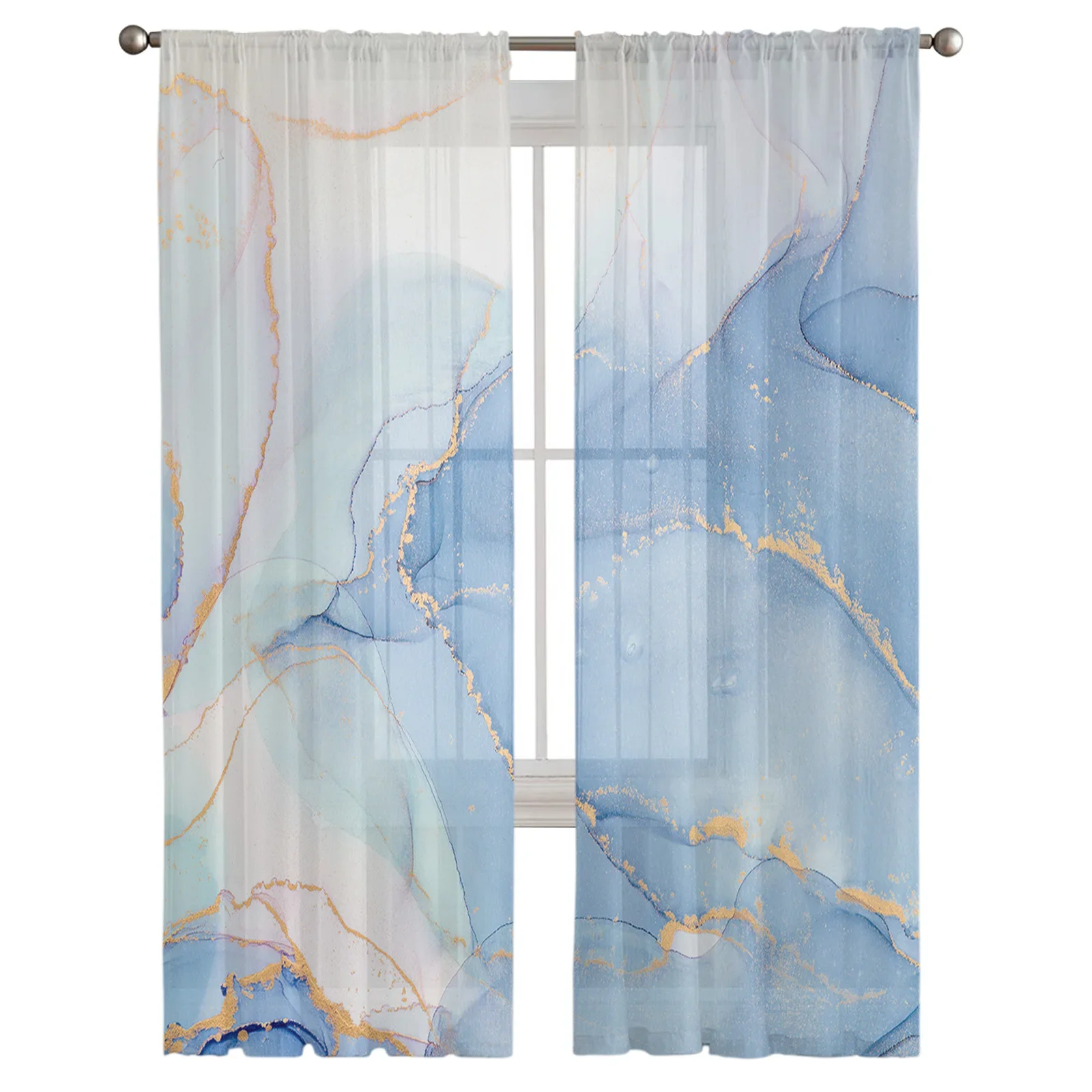 Marble Blue Ocean Curtains For Living Room Transparent Tulle Window Curtain Bedroom Decor Veil Drape