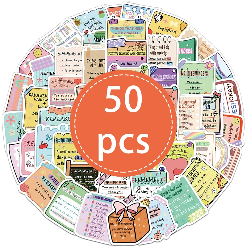 50PCS Colorful Graffiti Mental Health Stickers Sticky Note Notebook Phone Water Glass Psychology Therapy Reminder Decals Kid Toy