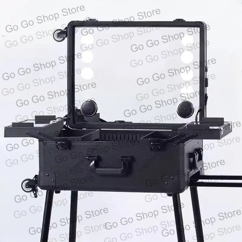 Professional Lamp Trolley Cosmetic Case，for Makeup Artists Beauty Toolbox，with Hidden Bracket Light Box