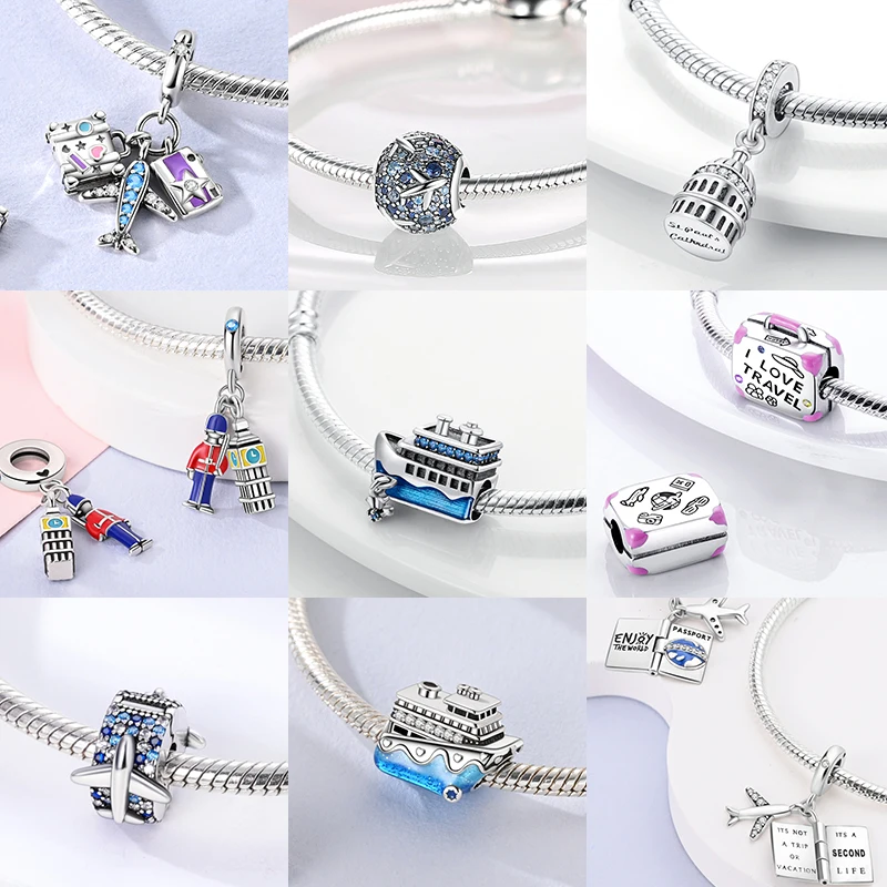 سحر السفر 925 الفضة الطائرة برج باريس قلادة صالح سوار الخرز صنع امرأة الأزياء والمجوهرات