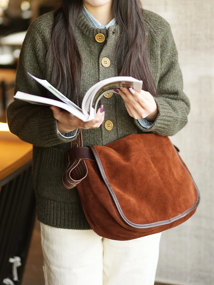 

Simple vintage luxury vegetable tanned cowhide men women's large-capacity messenger bag travel work genuine leather shoulder bag