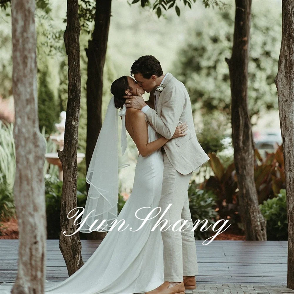 Yunshang Elegantes Meerjungfrau-Hochzeitskleid 2024, hoher Kragen, ärmellos, Schleife, geteilt, offener Rücken, Brautkleid, Vestidos de Novia, individuell