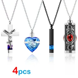 4Pcs Urn Necklace Set Cremation Jewelry Cylinder Urn Necklace For Ashes  Cross Engraved Cremation Urn Pendant  Memorial Jewelry