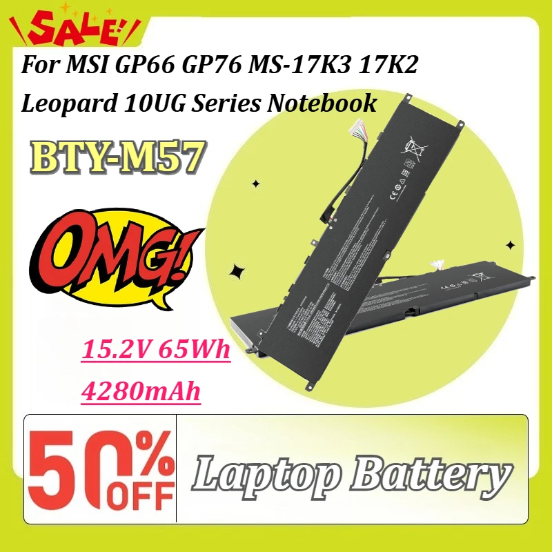 New BTY-M57 15.2V 65Wh 4280mAh Laptop Battery for MSI GP66 GP76 MS-17K3 17K2 Leopard 10UG Series Notebook Rechargeable Battery