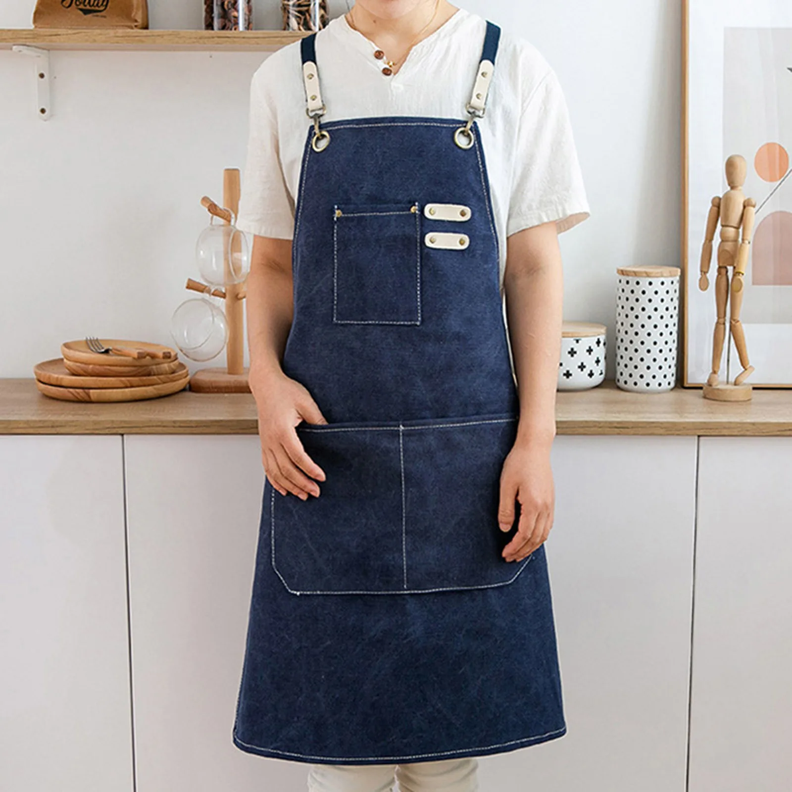 

Apron Pocket Detachable Straps Waterproof Cotton Canvas Comfortable Pinafore For Restaurant