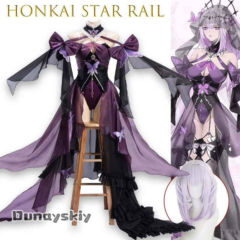 

AHonkai Star Rail Castorice Bride Полный костюм для косплея с цветочным аксессуаром Аниме Игровой костюм Хэллоуин {Anna zhang Online}