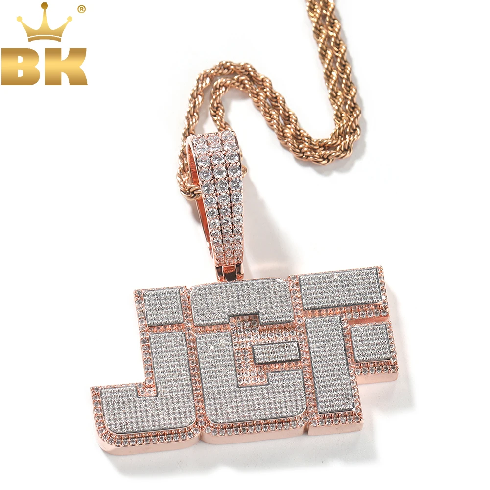 TBTK Custom Double Layer Initial Letters Pendant Necklace Micro Paved Out 5A Cubic Zirconia 2 Colors Plated Chain Hiphop Jewelry