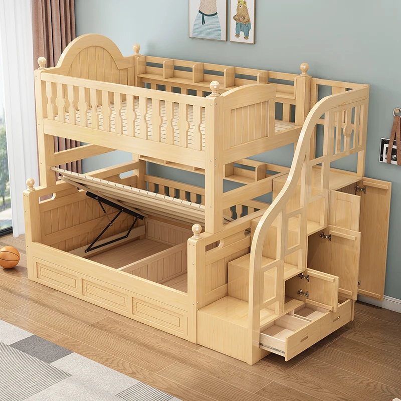 

high box mother and child bed upper and lower beds Bunk beds Multifunctional storage High and low beds