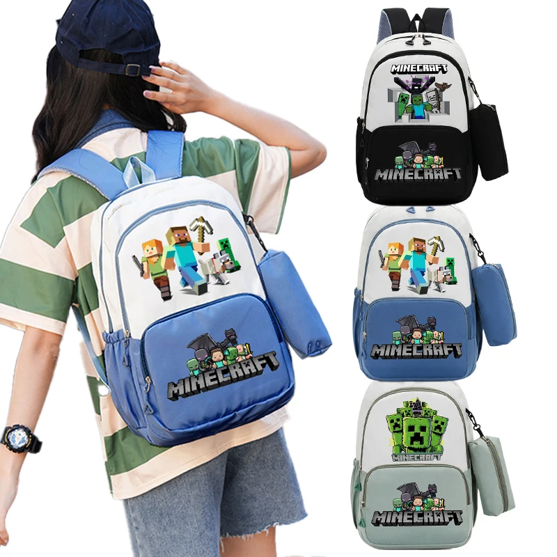 Game Theme Print Backpack Pencil Case Set Minecrafted Large capacity Schoolbag Pen Pouch 2pcs fashion Stationery School supplies
