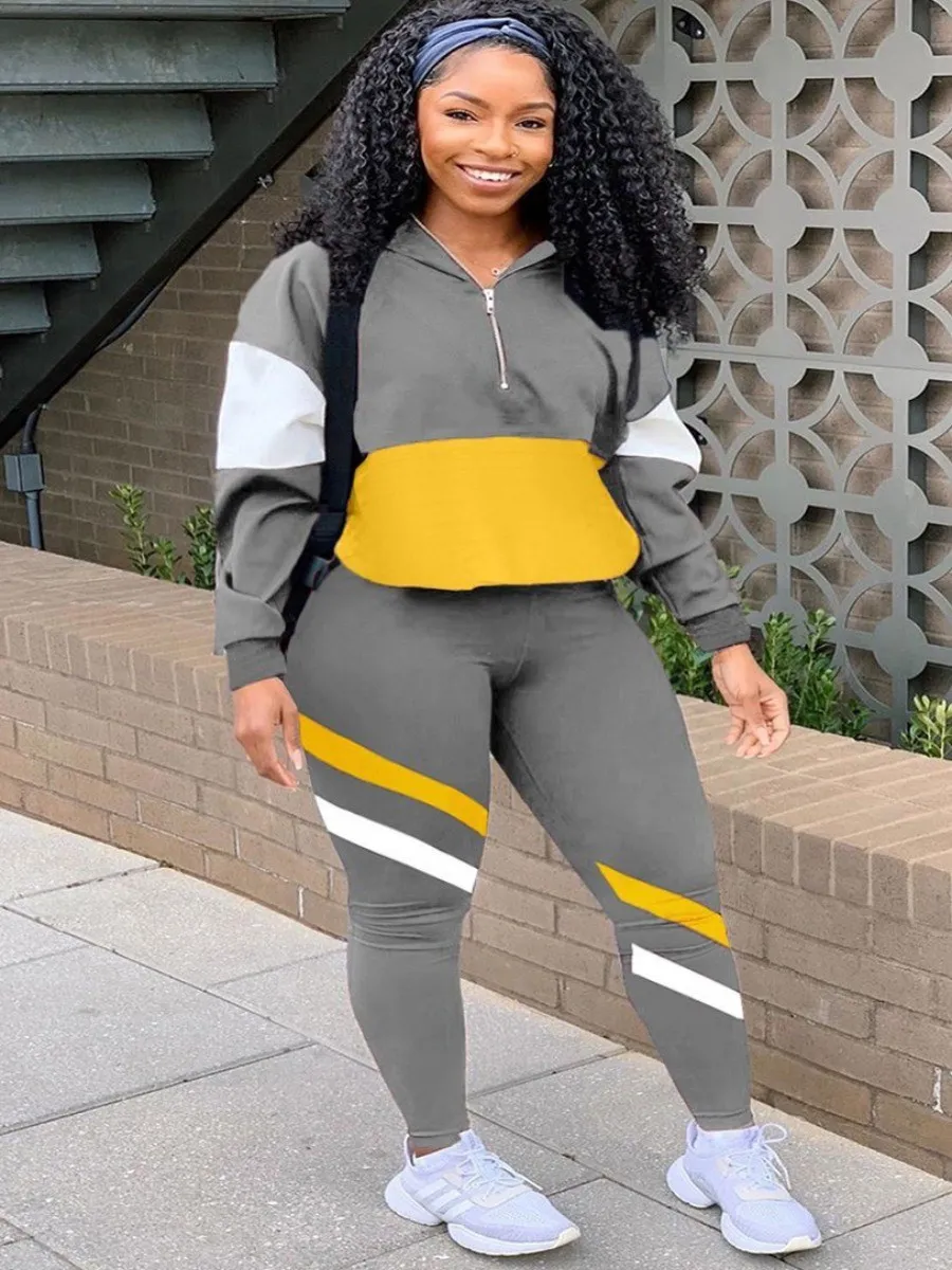 LW Plus Size Striped Zipper Design Tracksuit Set Autumn Winter Hoodies Two Piece Sets Tracksuit Women Oversized Sweatshirts