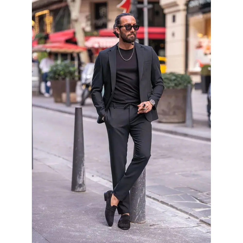 

Casual 2 Piece Jacket Pants Formal Black Men Suits Single Breasted Notch Lapel Blazer Slim Fit Costume Homme High Quality Terno