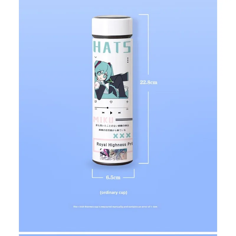 500ML 하츠네 미쿠 지능형 절연 컵 대용량 Led 디지털 온도 디스플레이 아이 만화 진공 플라스크 커피 머그잔