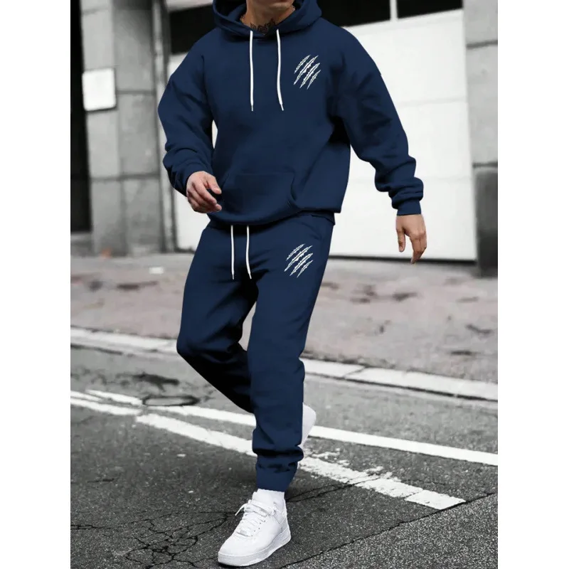 Terno esportivo masculino, conjunto de estampa de moda esportiva, moletom com capuz masculino, terno feminino, moletom com capuz de pelúcia, moletom com capuz de cor sólida, roupa casual
