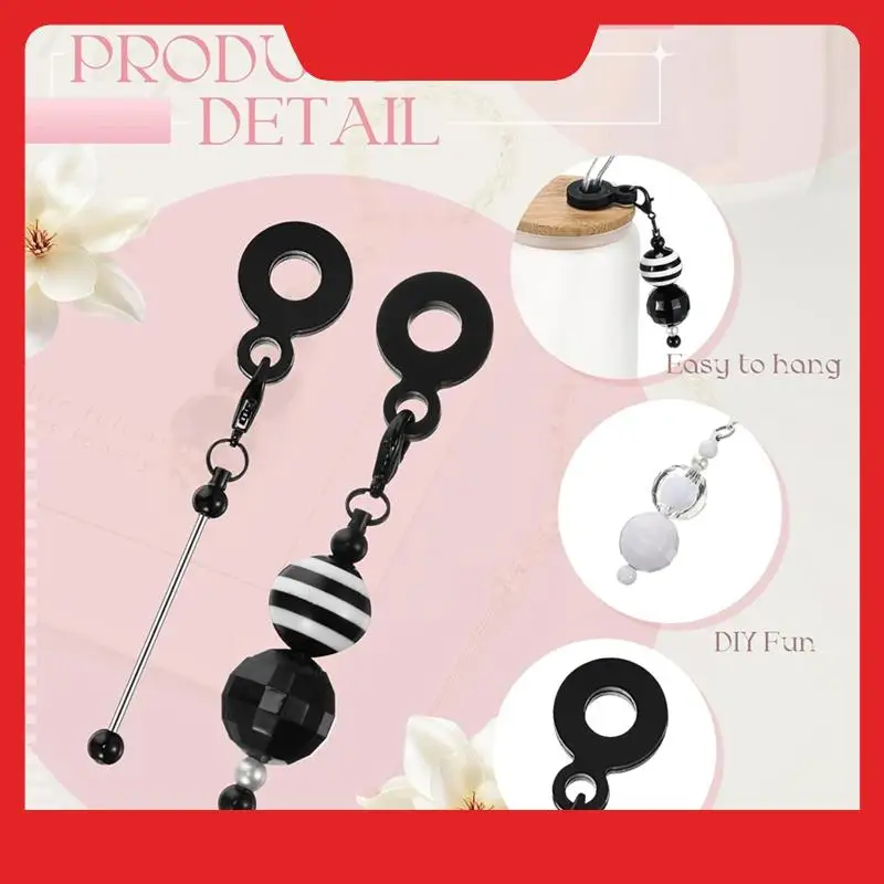 6 قطع من دلايات القش القابلة للخرز باللونين الأبيض والأسود، محولات سحرية من القش مطرزة يدويًا للأكواب المخصصة