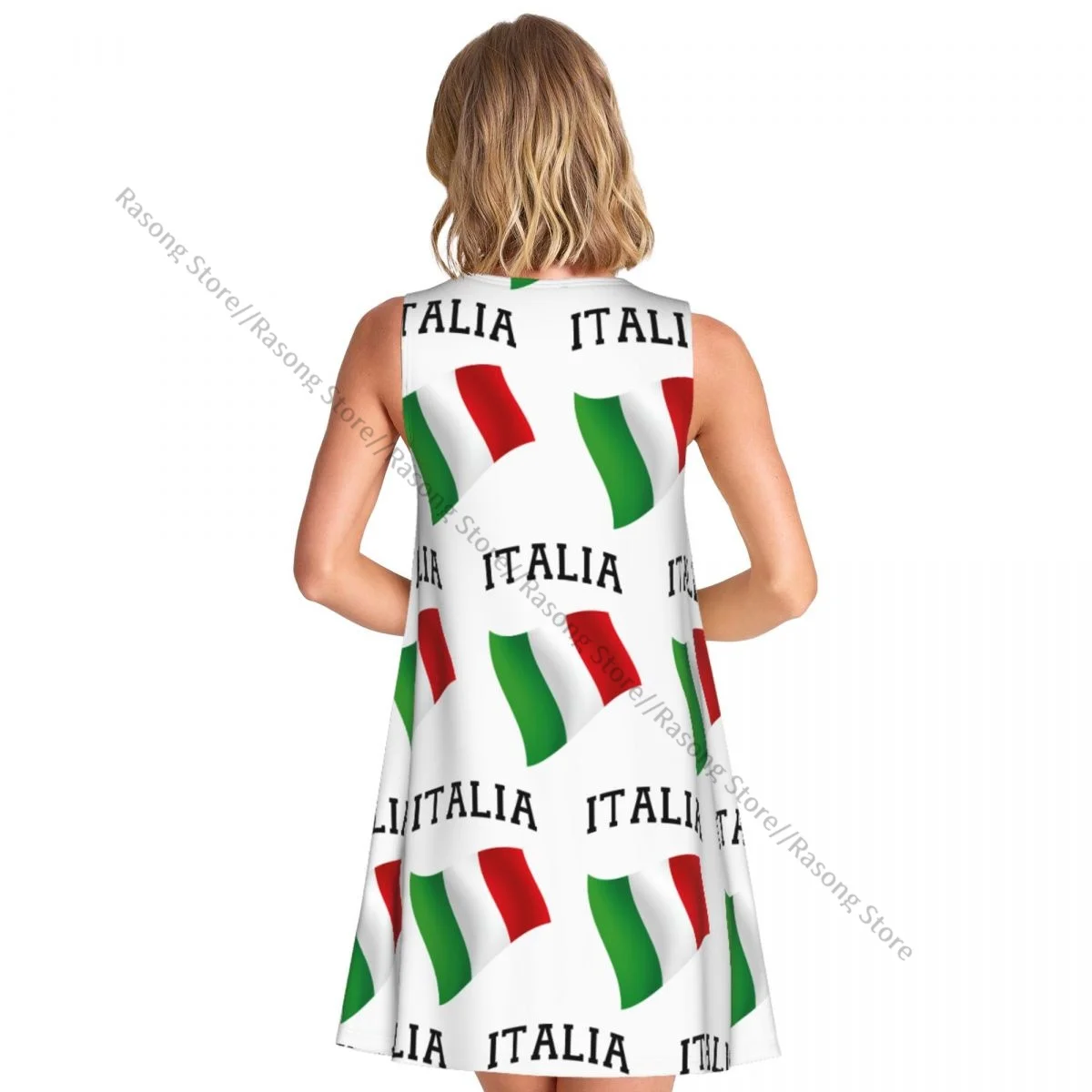 فستان نسائي صيفي كاجوال بعلم إيطالي تي شيرت لتغطية الشاطئ فستان بدون أكمام