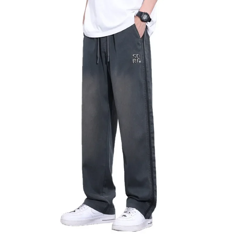 Men Black Casual Pants Sports Wide-legged Trouser Man Clothing Sweatpants Straight Baggy Breathable Loose Thin Solid New