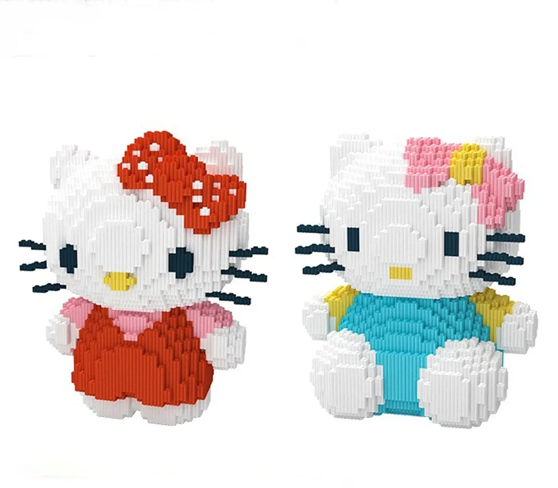 

DIY Hello Kitty Mini Building Blocks Standing Sitting 3D Cartoon Kawaii Kitty Series Figures Assembled Bricks Toys For Kids Gift