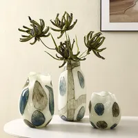 Blue and Green Markings Grid Spot Glass Vase Pebble Flower Vase Floral Arrangement Accessories Terrarium Home Decoration
