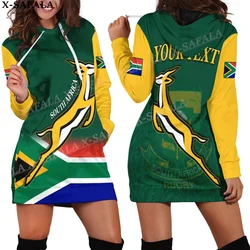 South Africa Country Flag Springboks 3D Printed Autumn Hoodies Dress Women Casual Wear Long Sleeve Hooded Dress-2