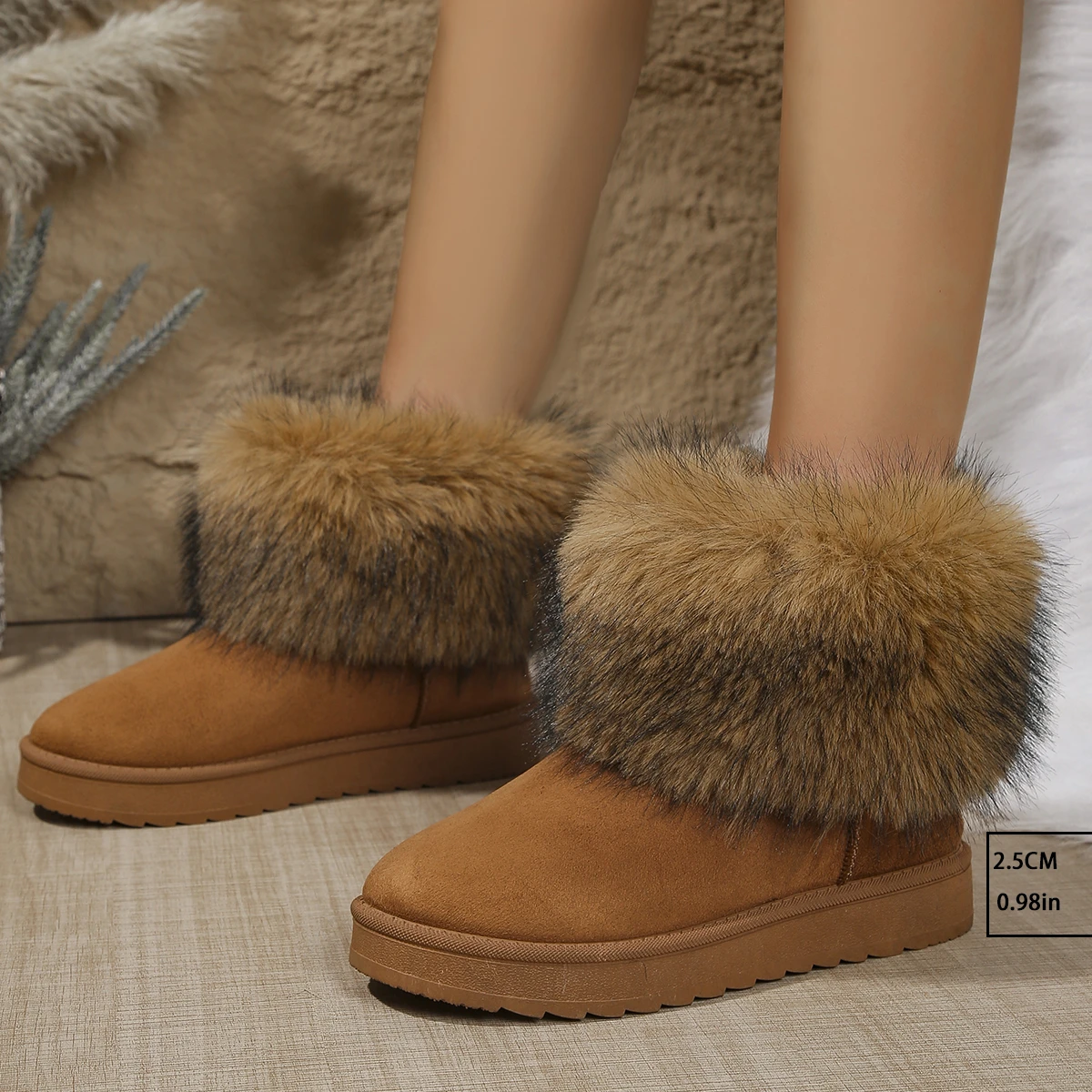 

Ladies Large Size Snow Boots Warm Mid-Calf Cotton Shoes Home Winter Low Cut Cotton Shoes Rubber Comfortable Women's Boots