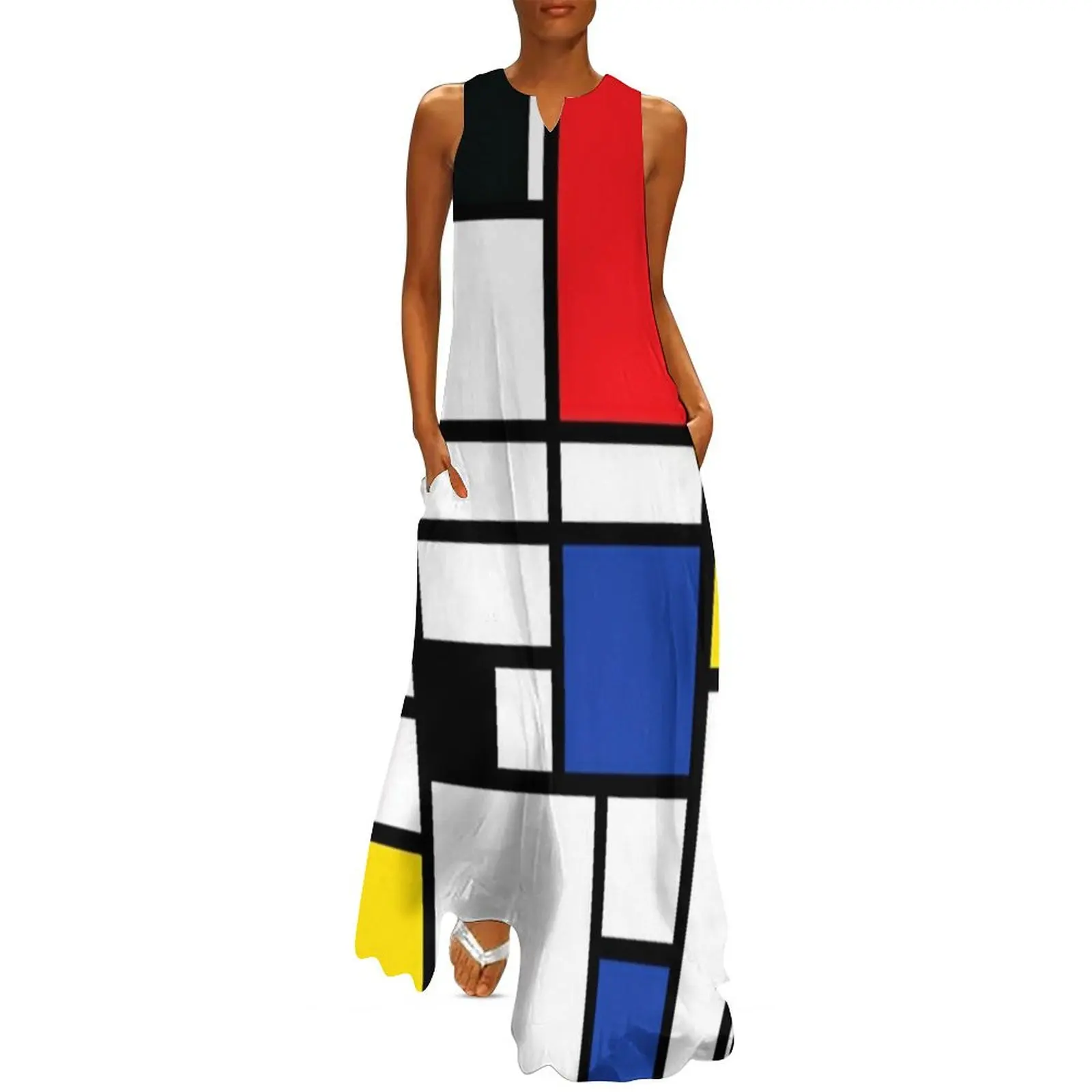 

piet mondrian - Composition with,Red,Blue, yellow,black,white Long Dress dresses for woman 2024 womans clothing