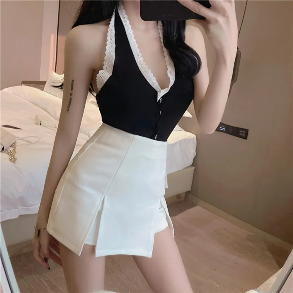 

New Slim High-waisted a-line Skirts Korean Style Irregular Slimming Skirt with Slit Pants Skirt Trouser Skirt Women