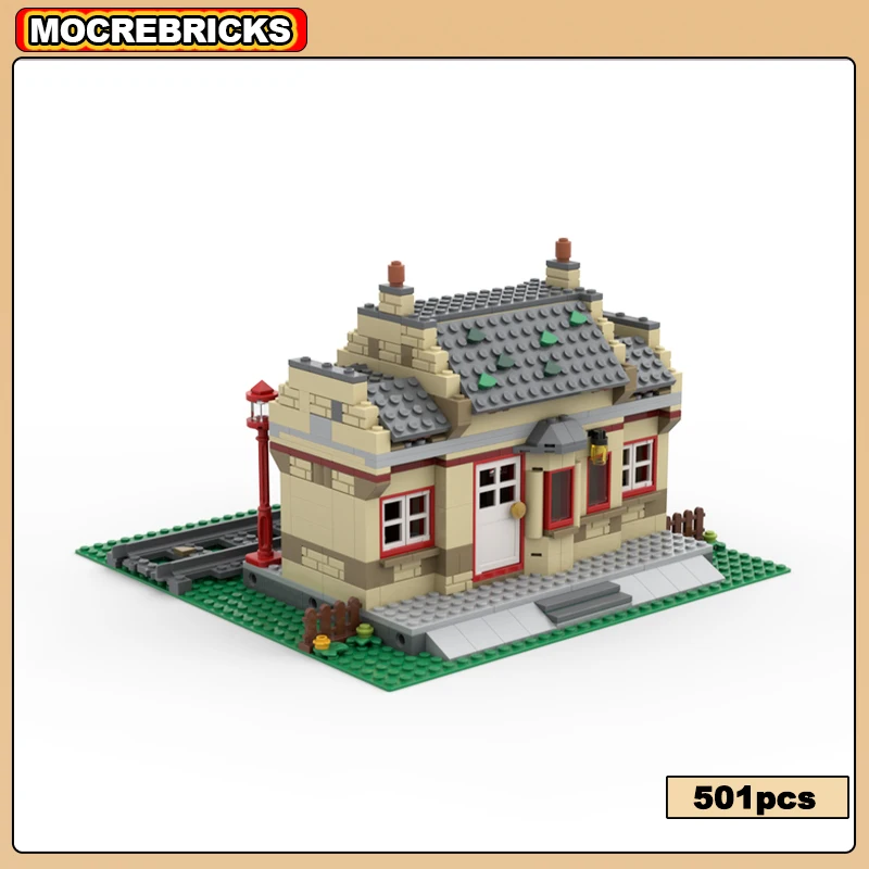 Winter Modular Of Urban Railway Station Building Hogsmead Station  Building Block Assembly Model Brick Toys Children's Gifts