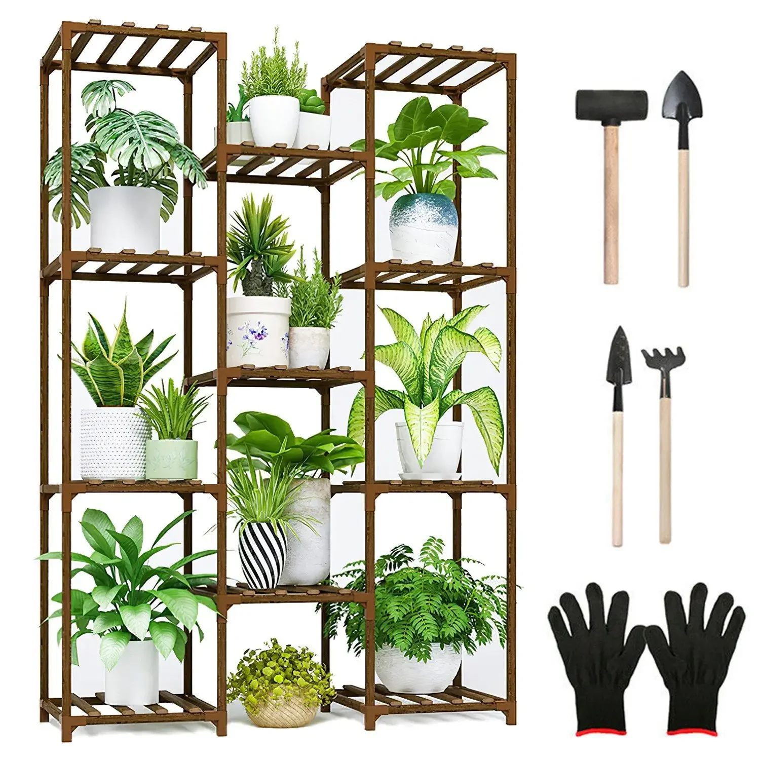

Multi-tier Wooden Plant Stand 11 Potted Flower Display Shelf Rack Vase Holder for Patio Balcony Garden
