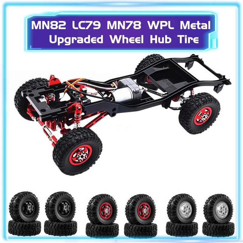 1SET Metal Beadlock Wheel Hub Wheel Rim And Rubber Tire For WPL1/12 MN82 LC79 MN78 RC Car Upgrade Parts Control Car Accessories