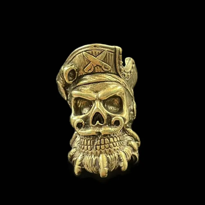 Bearded Pirate Skull Brass EDC DIY Knife Beads Lanyard Pendants Retro Color Outdoor Survival Tools Metal Paracord Bead Accessory