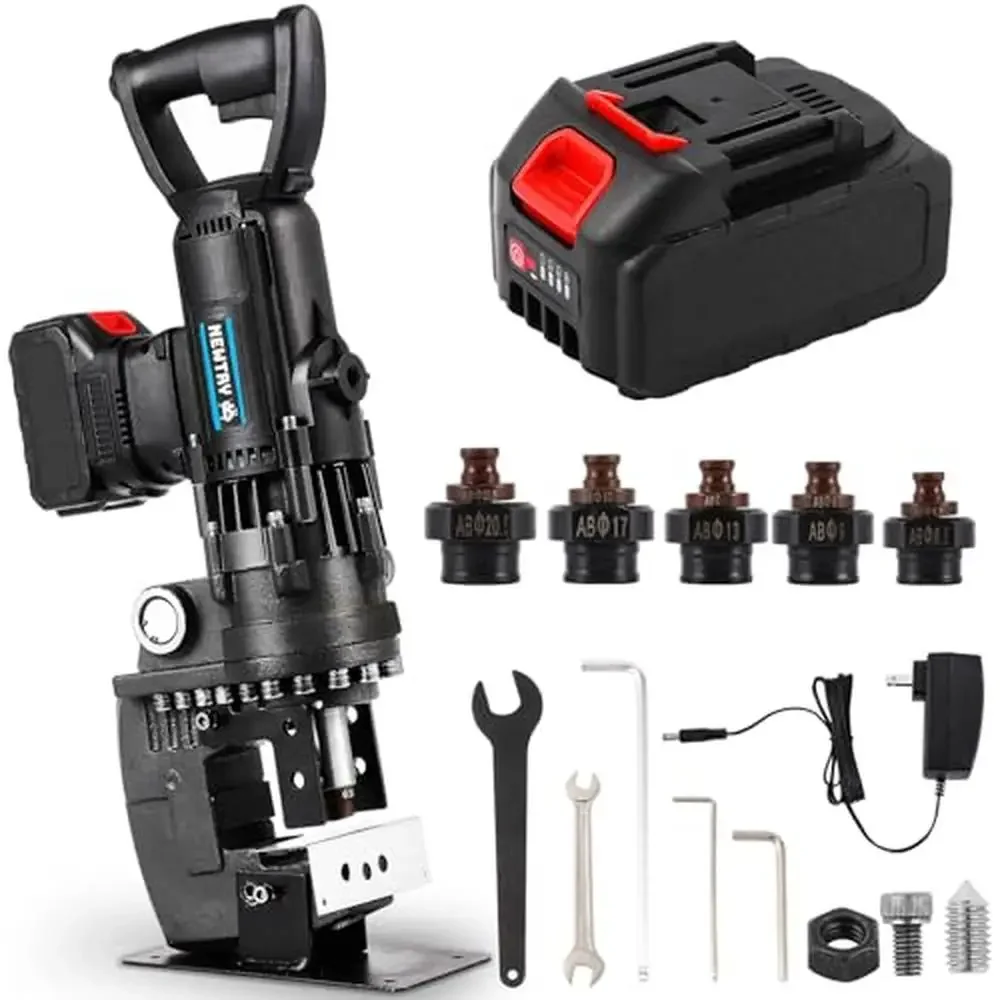 

Electric Hydraulic Hole Puncher Kit 16T 1800W Cordless Steel Punching Tool Set with 2 Batteries 3.0Ah Angle Punch Machine Kit