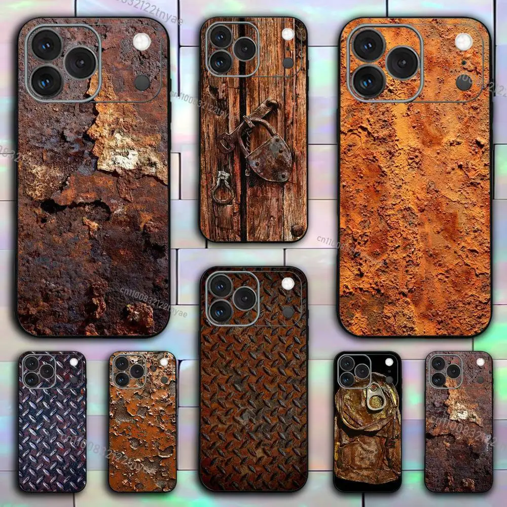 

Retro Industrial Style Rusty Clear Silicone Case for iPhone 17,16,15,14,13,12,11,Pro,Max,Mini,XS,X,8,Plus Shockproof Black Cover