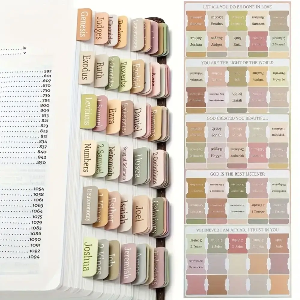 5 sheet/set Sticky Notes Bible Index Tabs Morandi Boho Theme Laminated Bible Tabs Index Tabs Stickers Index Memo Pads