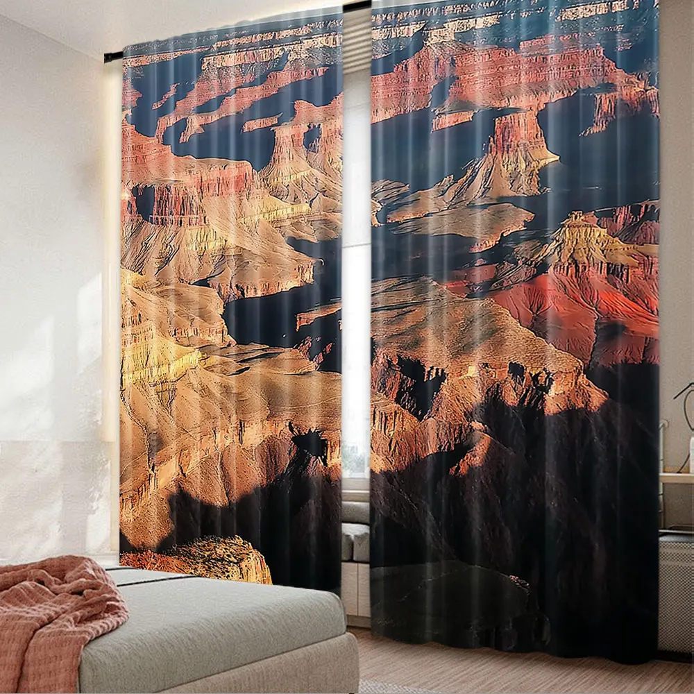 2Pcs American Curtain View Of The Famous Majestic Grand Canyon Red Rocks Different Cliff Suitable For Bedroom Bathroom Dining