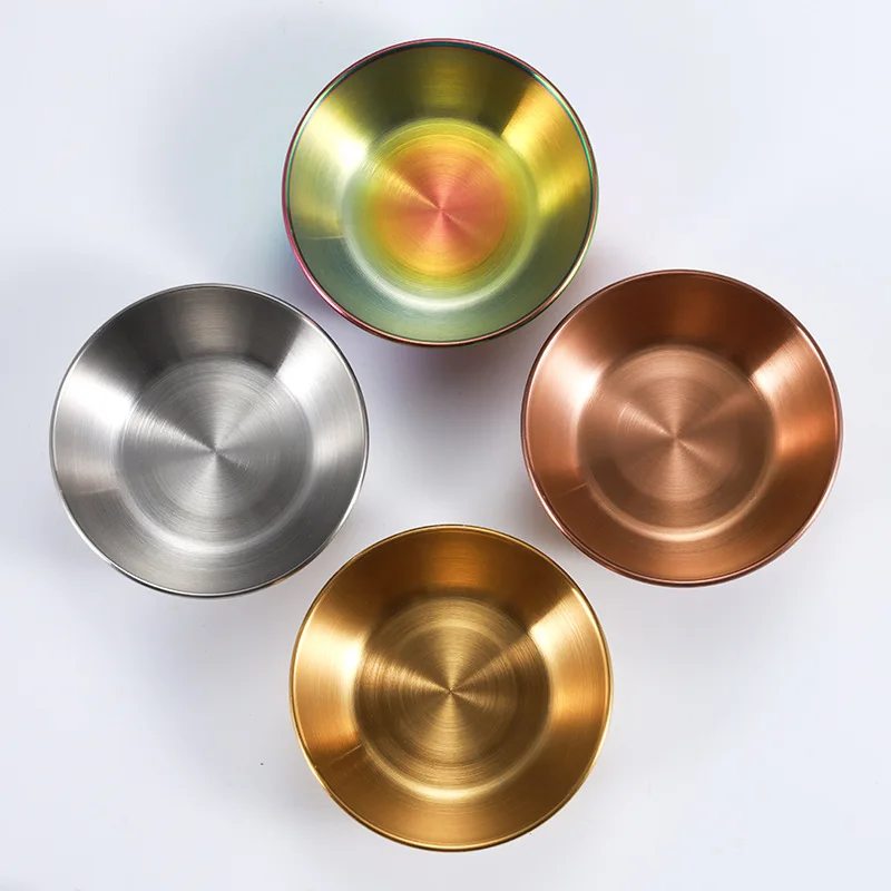 

D2 2Pcs Stainless Steel Sauce Dishes Appetizer Seasoning Serving Dishes Set Tray Spice Plates Kitchen Tea Coffee Cup Tableware
