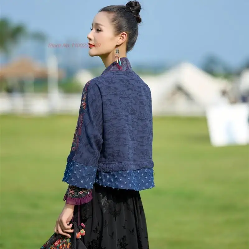 2026 chinese vintage hanfu coat national flower embroidery v-neck ethnic cardigan improved hanfu tops oriental retro tang suit