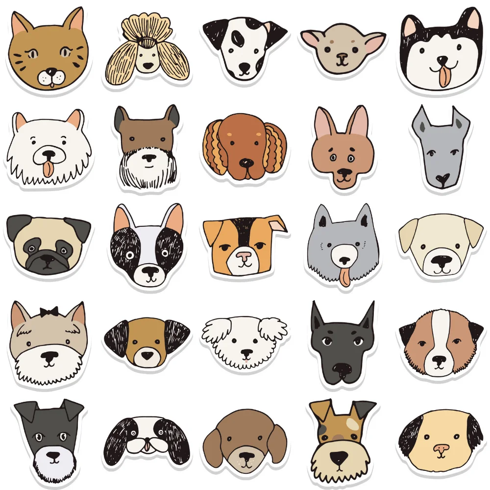 

10/50Pcs Cat Dog Mixed Head Photo Sticker Decoration Water Cup Computer Luggage Material Book Waterproof Toy Sticker