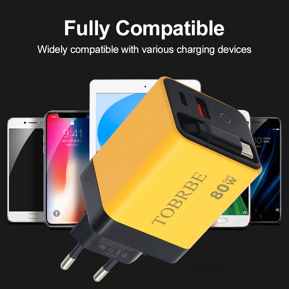 Зарядное устройство MAX GaN 3 в 1 80 Вт портативный адаптер Type-C и 2 USB-порта выдвижной кабель быстрое зарядное для IPhone 17 Smasung Фото №5