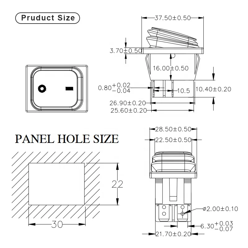 KCD4 Red Light Rocker Switches Waterproof 250V 16A on off 4 Pin Plastic Material IP67/65 Max Current 25A 20A Push Button