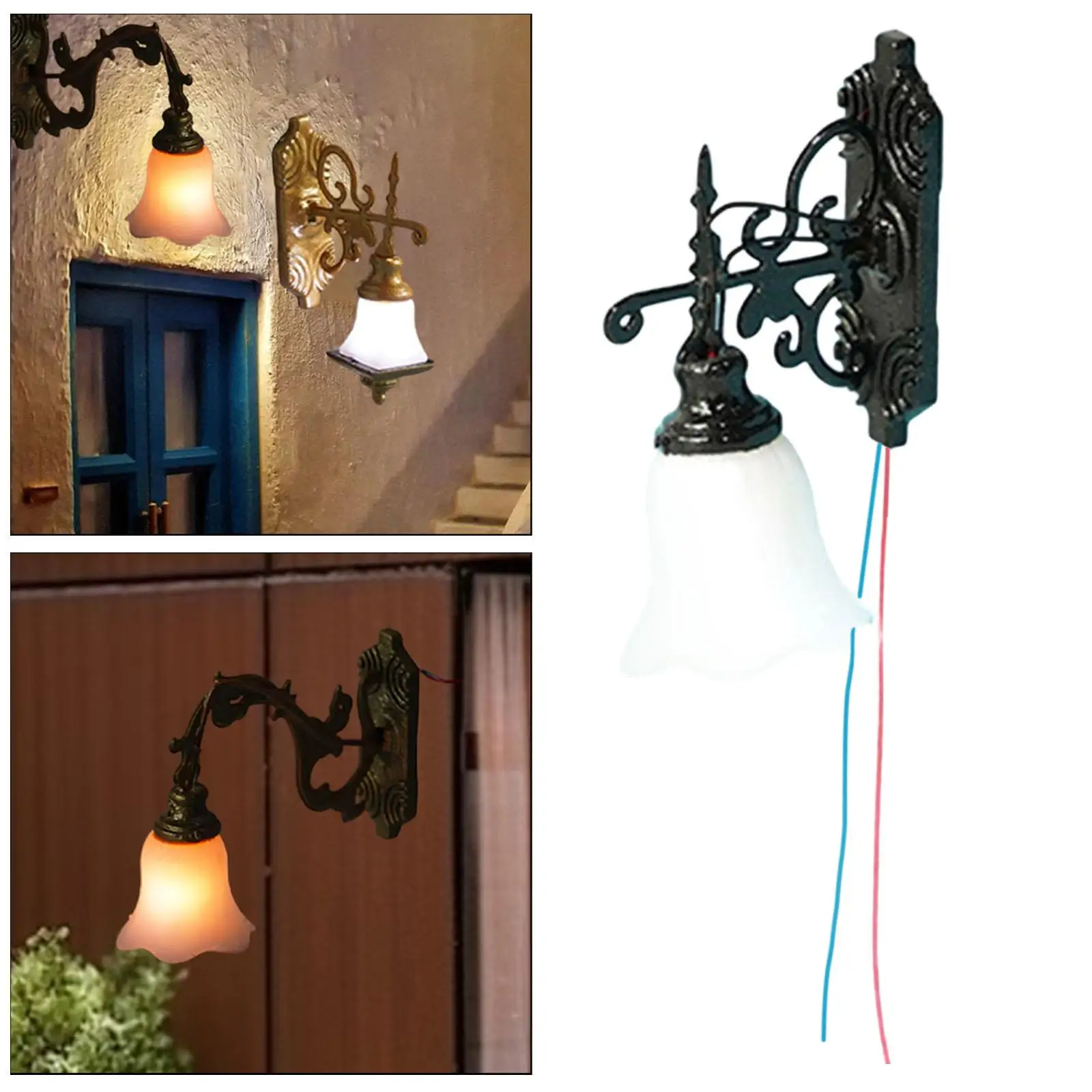 โคมไฟติดผนังขนาด 1/87 HO ของเล่นเฟอร์นิเจอร์, อุปกรณ์ตกแต่งภูมิทัศน์ขนาดจิ๋ว, ไฟสำหรับบ้านตุ๊กตา อุปกรณ์ตกแต่งบ้านตุ๊กตา