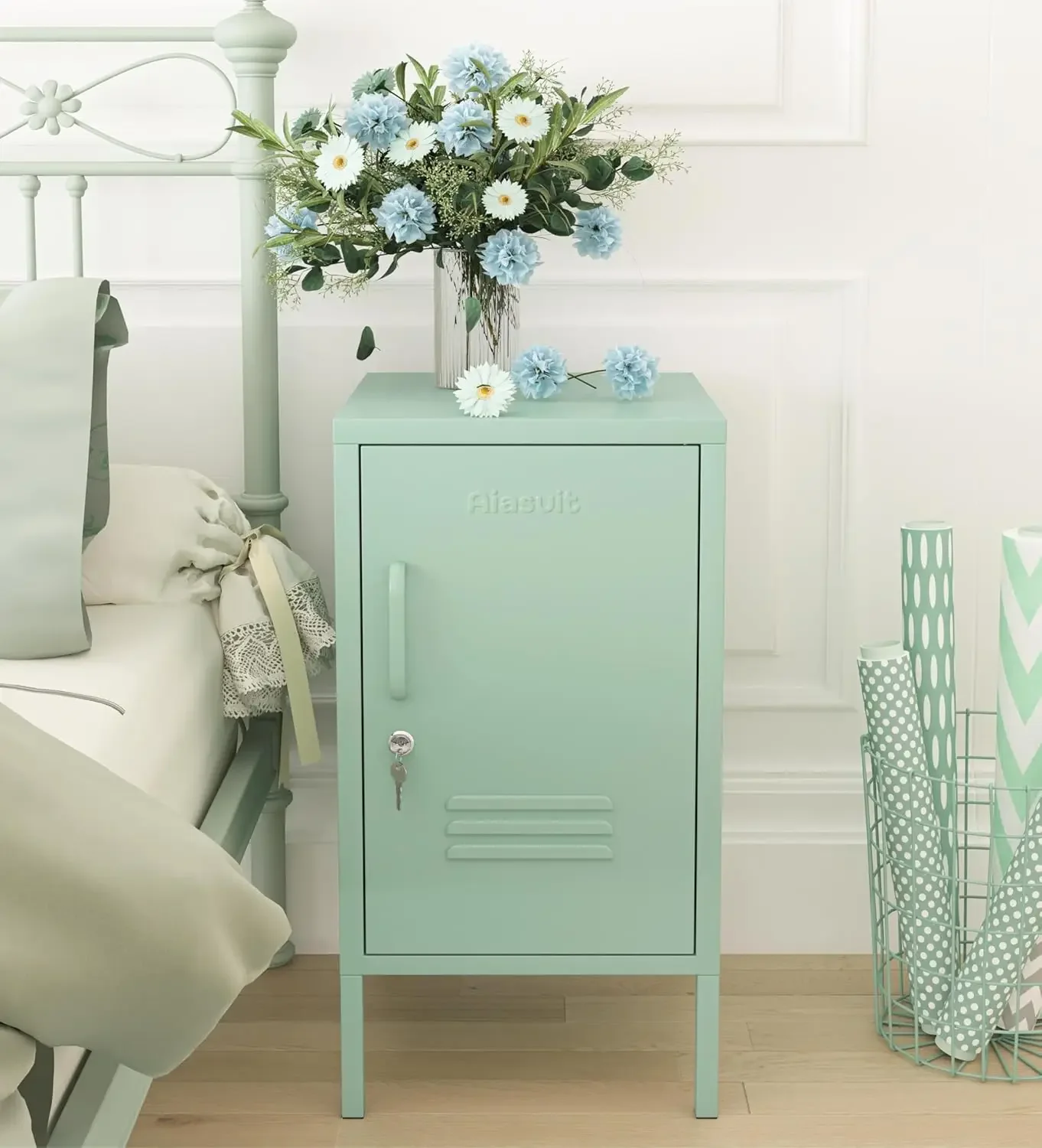 Coffee Table Metal Locker Bedside Cabinet Children's Bedside Cabinet Green Size: 27.55”H x 13.78”W x 14.96”D