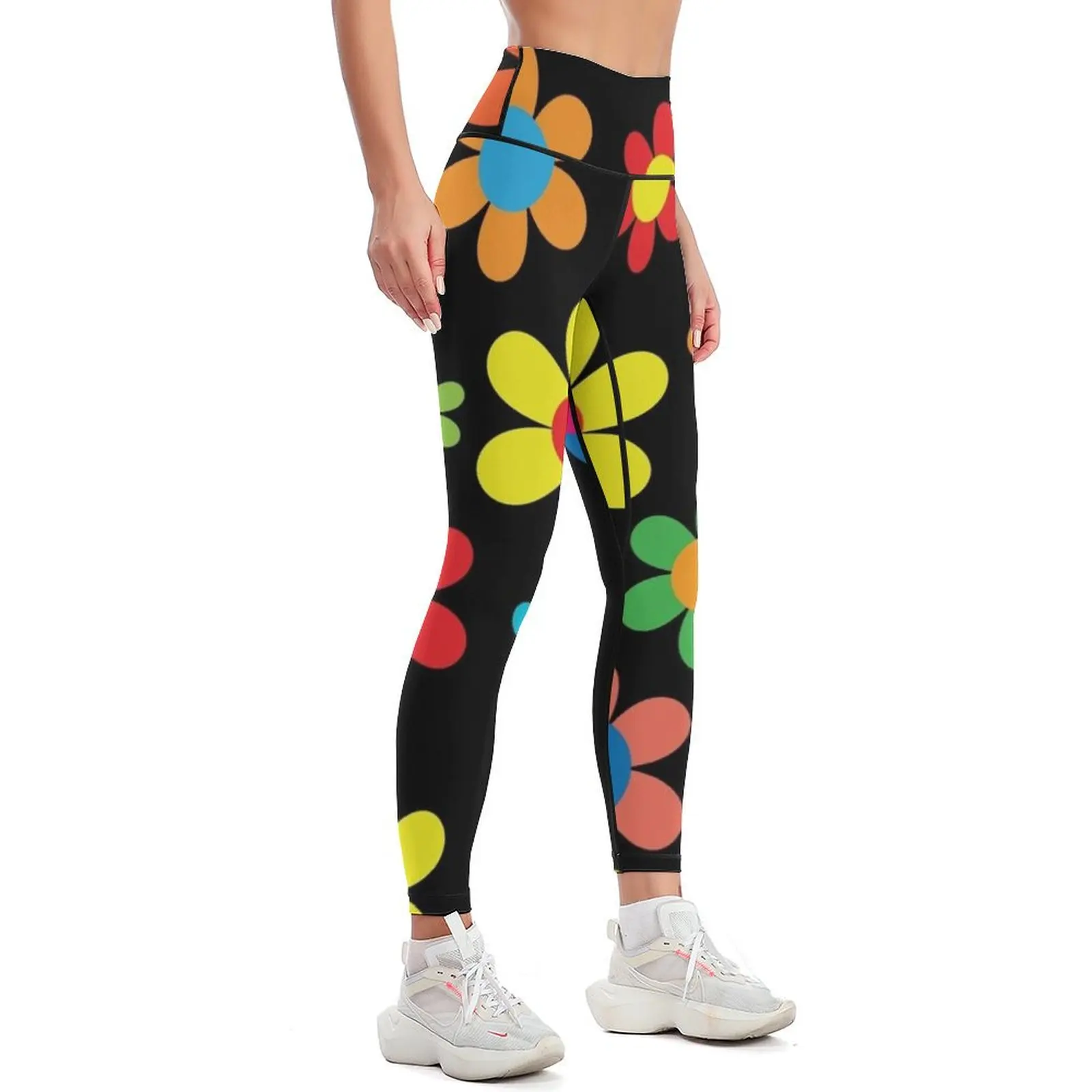 Hippy Colorful Flowers Daisy Spring Pattern Leggings for fitness sportswear for gym Womens Leggings