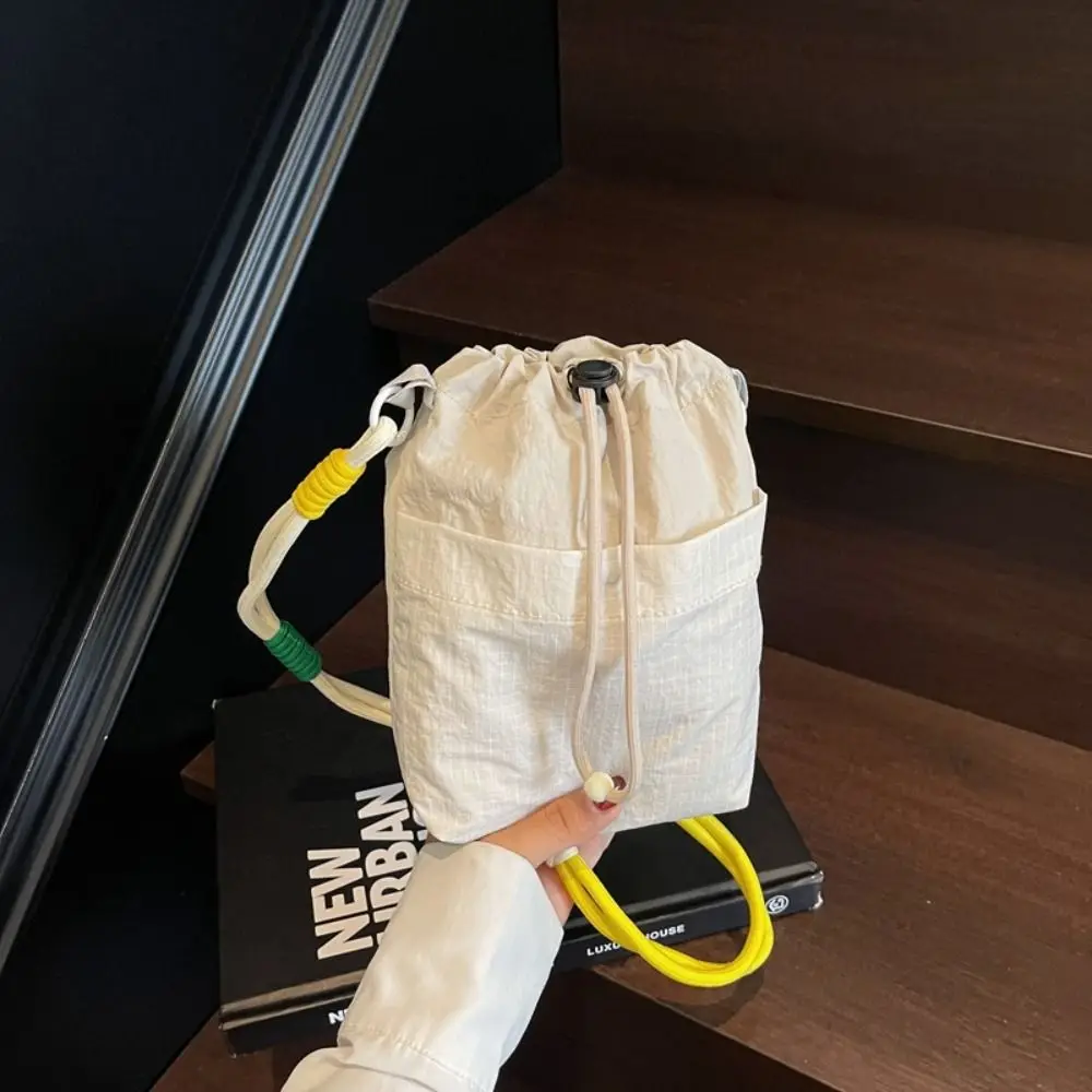 

Shoulder Strap Small Drawstring Bucket Bag Quick Drying Front Pocket Water Bottle Holder Adjustable Nylon