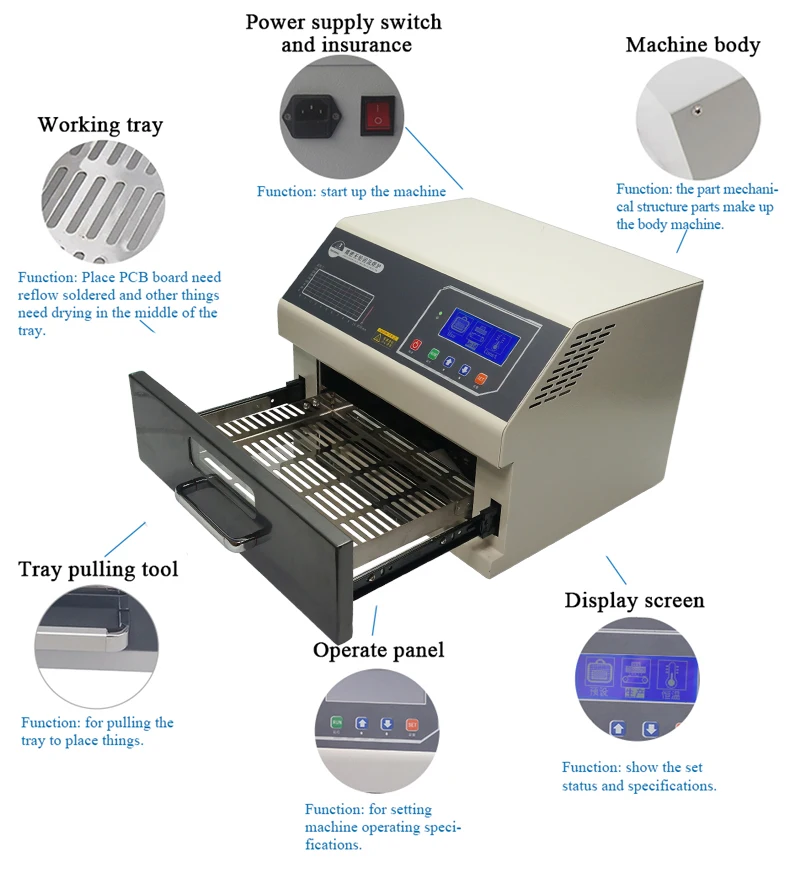 

LY 962 962A 962C 962D Authorized Infrared IC Heater Reflow Solder Oven SMD SMT Rework Station Reflow Oven 2400W 220V/110V