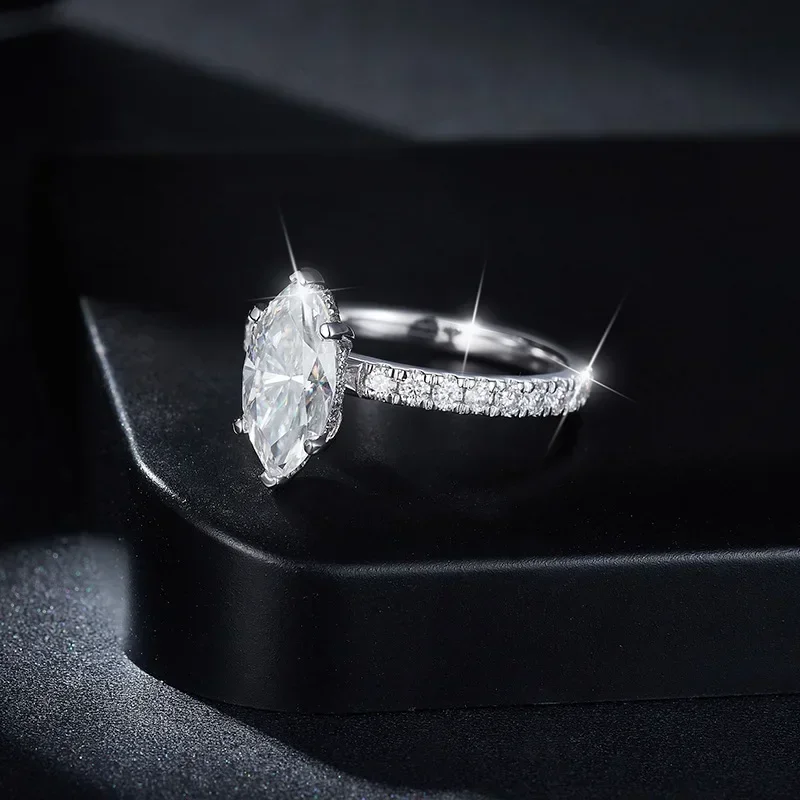 FEOBUR 2CT Marquise Moissanite Engagement Rings for Women Gift 925 Sterling Silver Lab Diamond Wedding Band with GRA Certificate