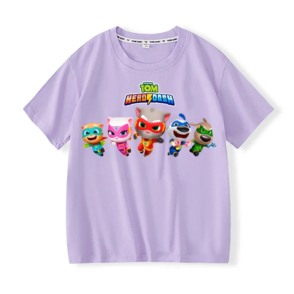 Koszulka dziecięca z motywem mówiącego Toma z kreskówki, letnia, bawełniana, urocza koszulka dla chłopców i dziewczynek, modne, codzienne bluzki dla niemowląt i małych dzieci z krótkim rękawem.