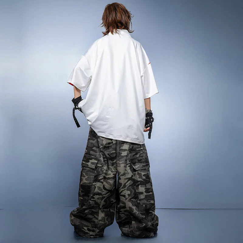 Kind Kpop Hip Hop Kleidung Drucken Weißes T-shirt Top Camo Casual Baggy Cargo Hosen für Mädchen Junge Tanz Kostüm Kleidung