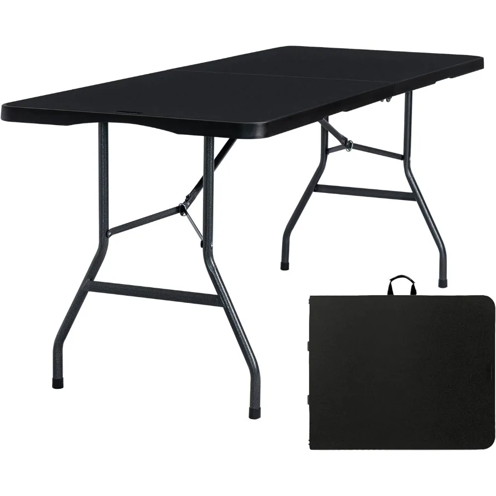

Folding Table 6ft Portable Heavy Duty Plastic Fold-in-Half 6 Foot Foldable Table Utility Dining Indoor Outdoor